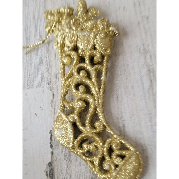 Golden glitter stocking spiral ornament Xmas decor - Picture 6 of 9